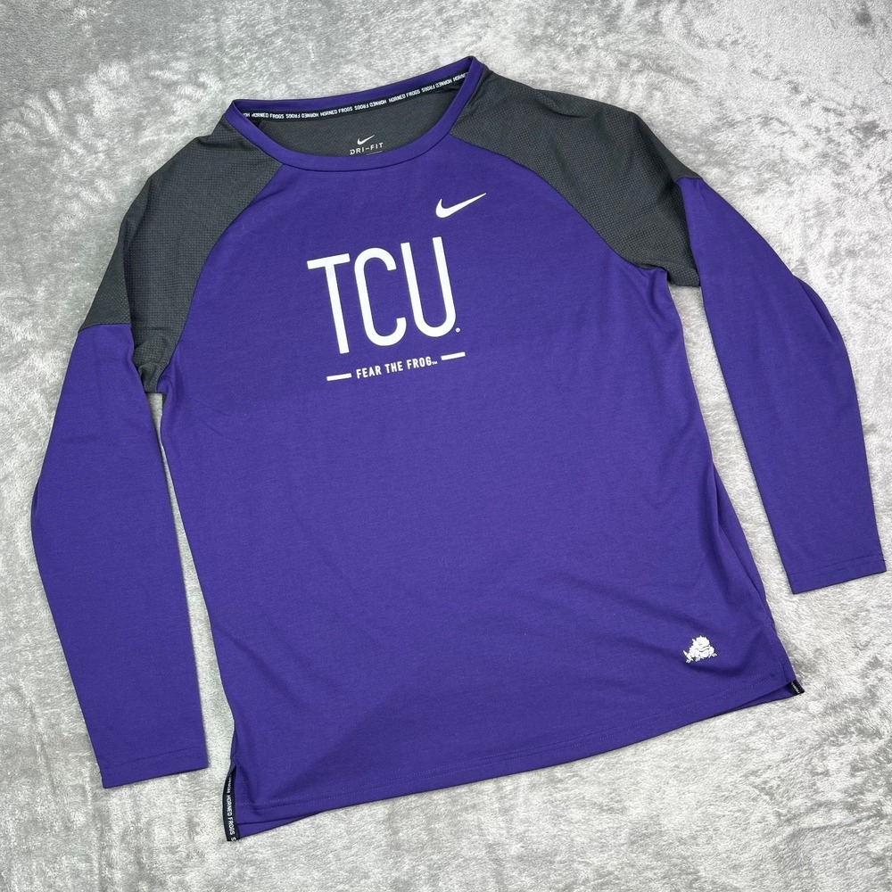 TCU Horned Frogs Nike Shirt Mens Medium Purple NCAA Football Dri Fit Long Sleeve